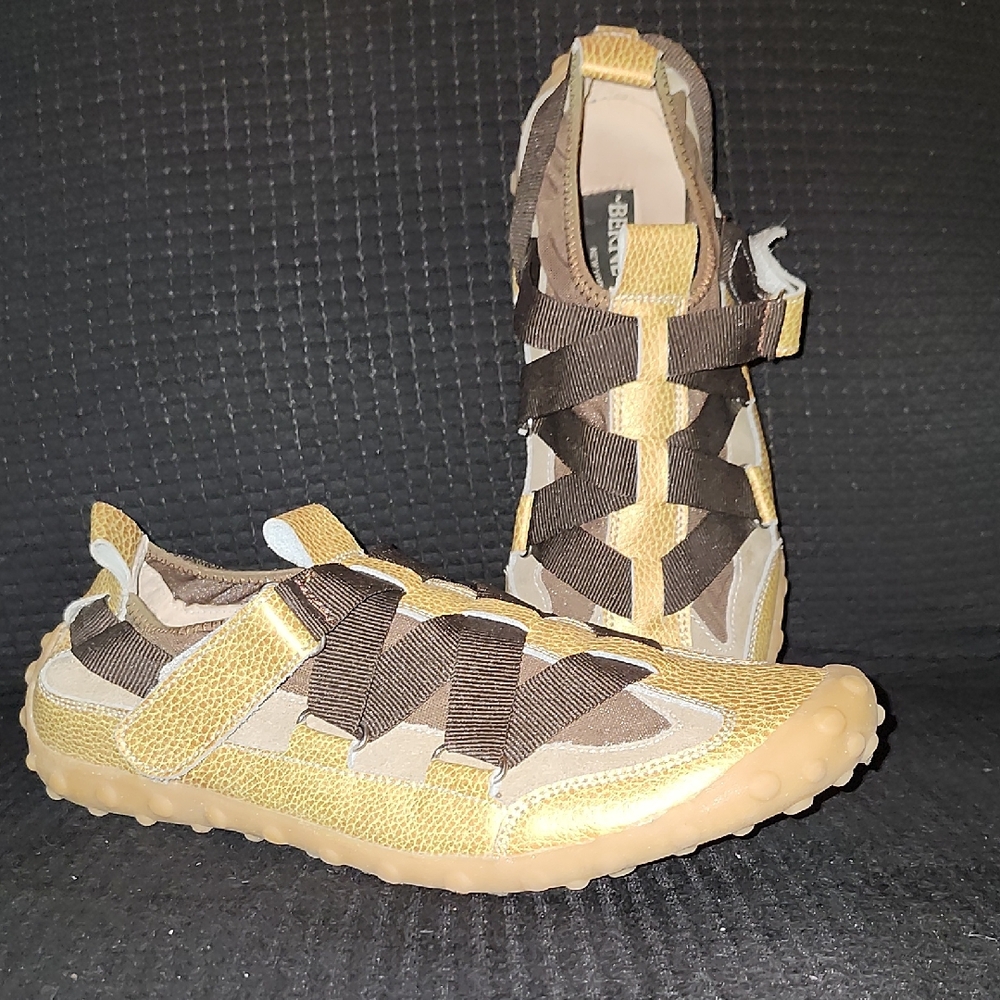 bernie mev. Yellow Brown Woven Slip-On Sneakers